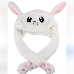 💙🌺Cute White Bunny Hat with Pink Accents